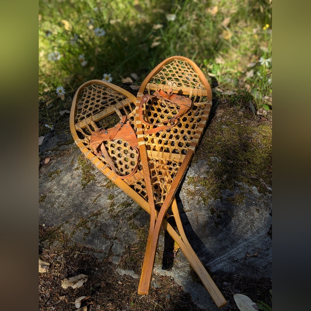 Vintage Wooden Snowshoes with Leather Straps